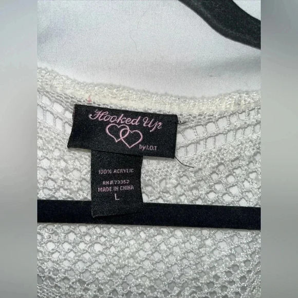 hooked up by iot Women’s Size L white crocheted tie sweater - Picture 4 of 6